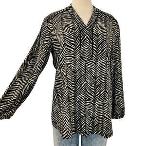 J. McLaughlin Petunia Long Sleeve Top Tunic Herringbone White/Black/Olive L NWT